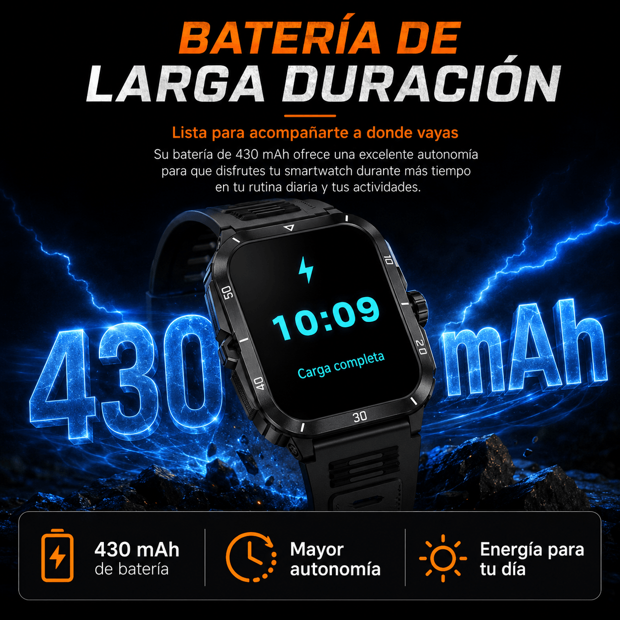 Reloj Inteligente KT71 Deportivo Militar Negro — imagen 3