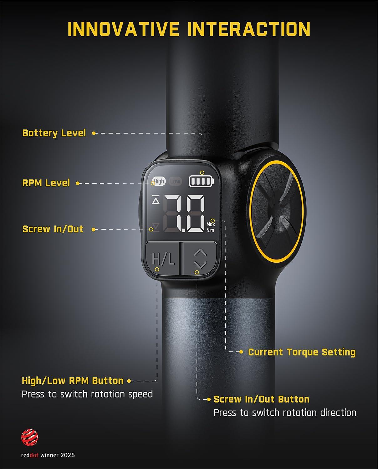 Destornillador Eléctrico Fanttik S1 Apex Ajustable 7Nm 225RPM 20 Puntas USB-C Pantalla LED DIY — imagen 4