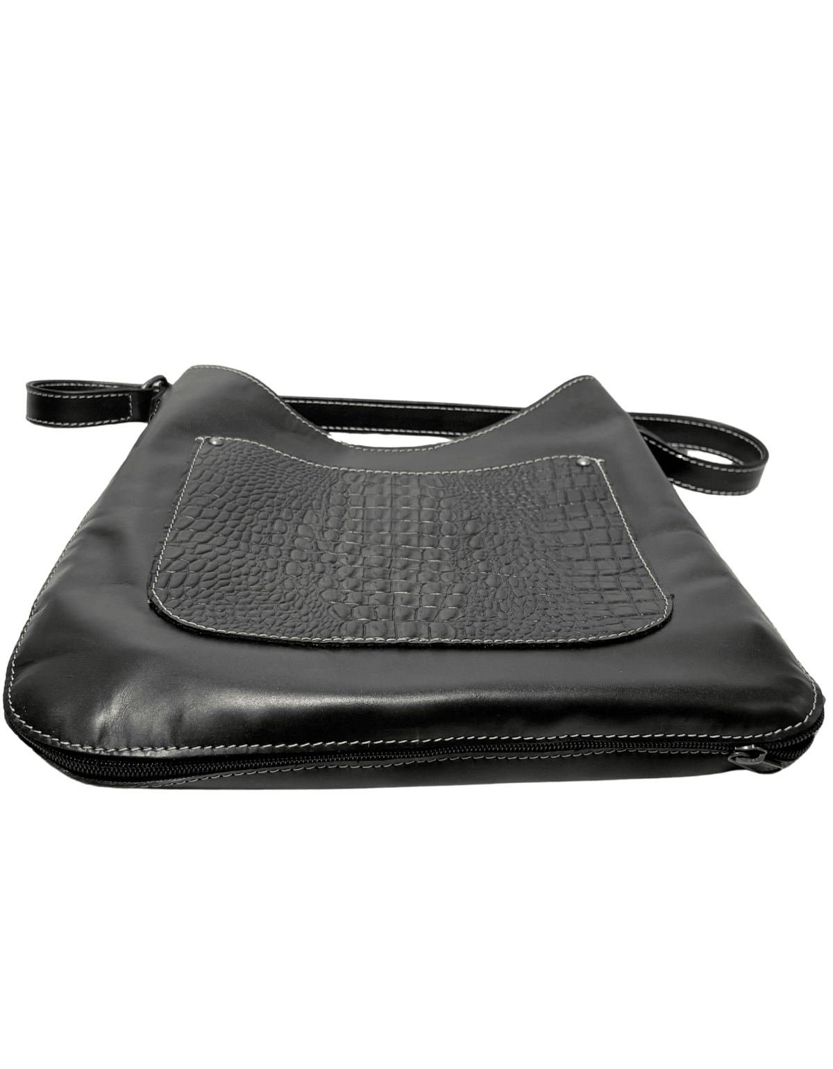 Bolsa De Hombro Negra Con Textura Tipo Exotico Cassandra — imagen 5