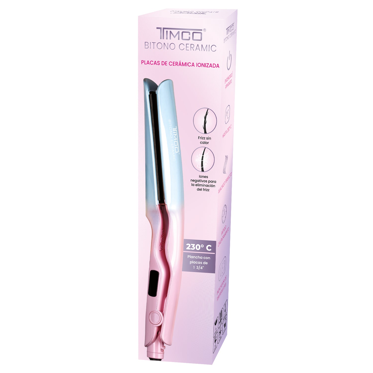 Plancha Alaciadora de Cabello Ceramica Placas 4.5 cm Color Bitono Timco PYB1199 — imagen 6