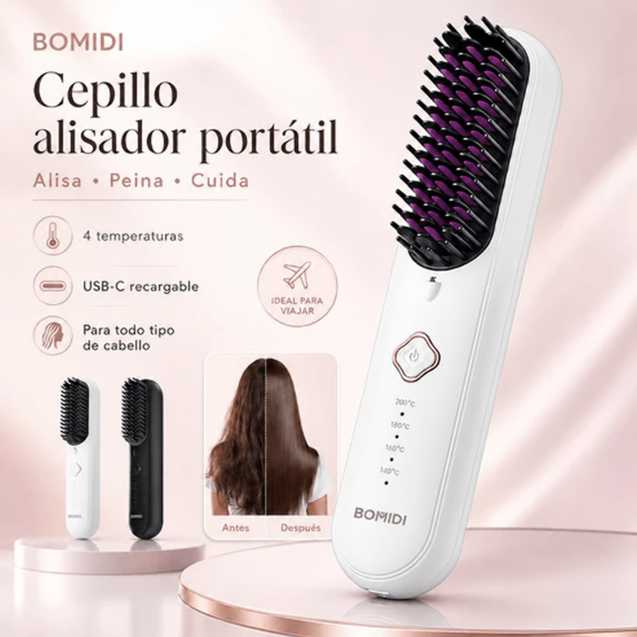 Cepillo Alisador Inalámbrico Alaciador Bomidi HB2 USB-C 4000mAh con 4 Temperaturas — imagen 2