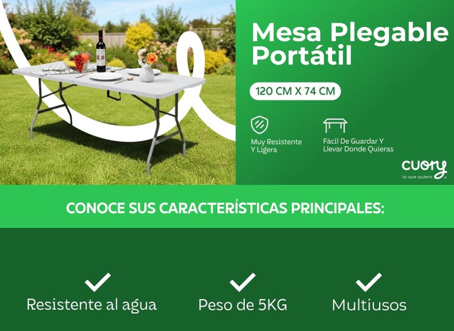MESA PLEGABLE CUORY CUOMP120 RECTANGULAR 1.20 X 61 X 74 CM — imagen 5