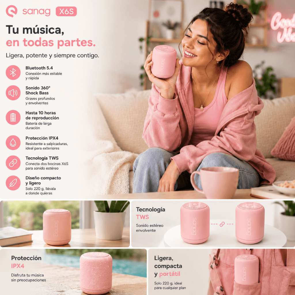SMARTWATCH XIAOMI REDMI WATCH 6 ACTIVE (ORANGE) +BOCINA SANAG X6S (ROSA) + AUDIFONOS G-TIDE OWS8 (ROSA) — imagen 10