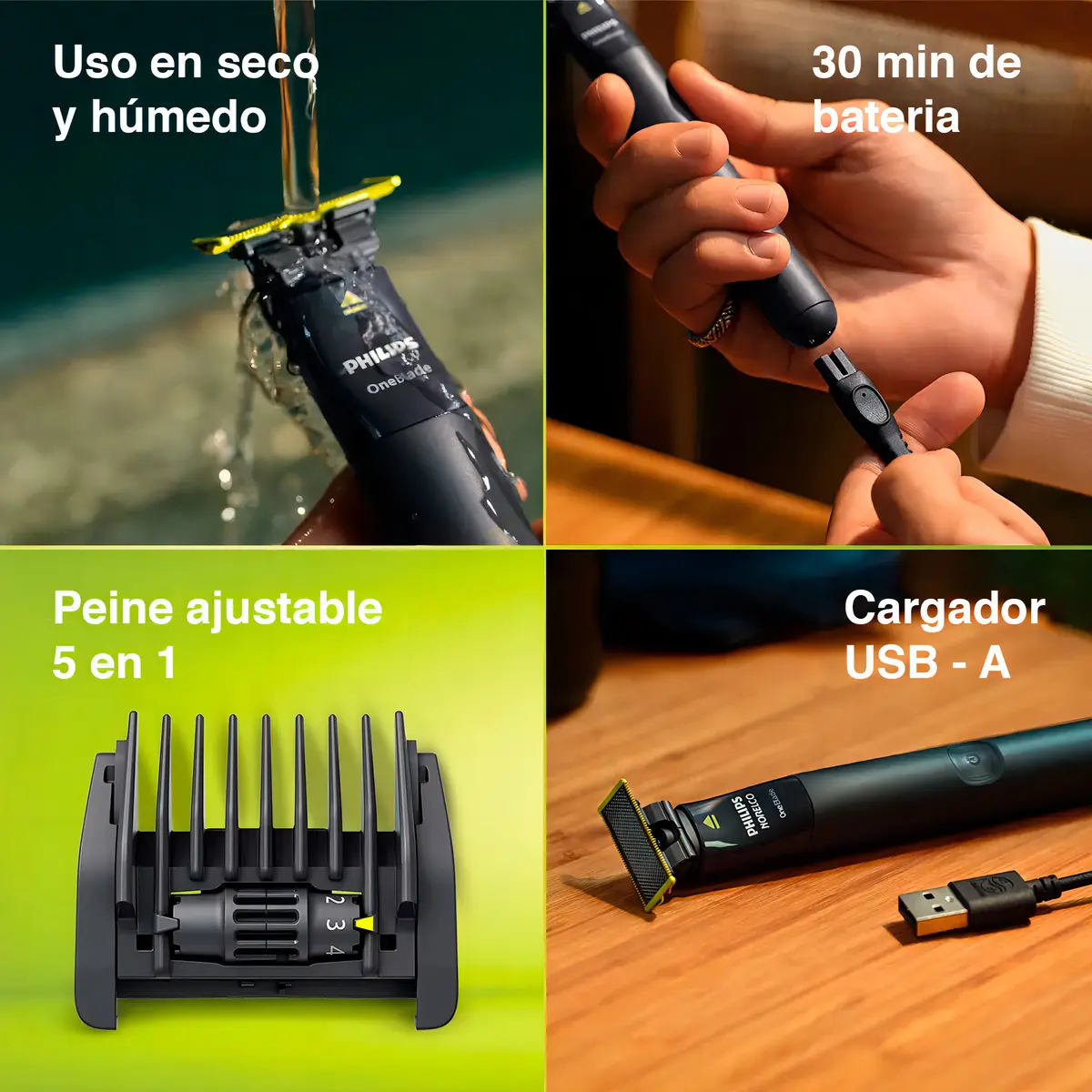 Philips QP1425/10 Oneblade Recortadora Ajustable Para Barba 5 En 1, Uso En Seco Y Mojado. Recorta, Perfila Y Afeita. — imagen 5