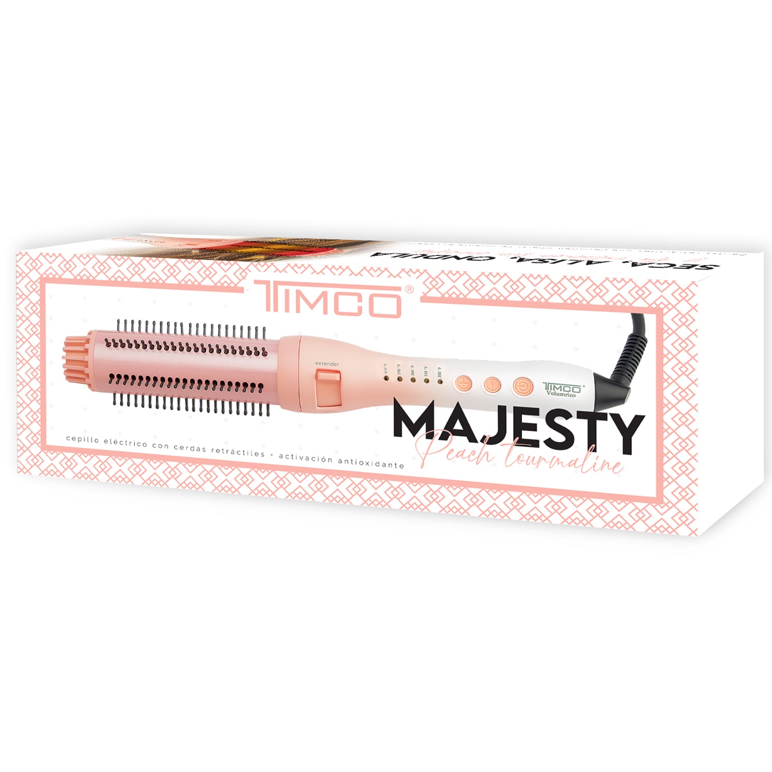 Cepillo Electrico de Cabello Redondo Voluminizador Cerdas Retractiles Tourmaline Majesty Peach Tourmaline Timco CEF228 — imagen 7