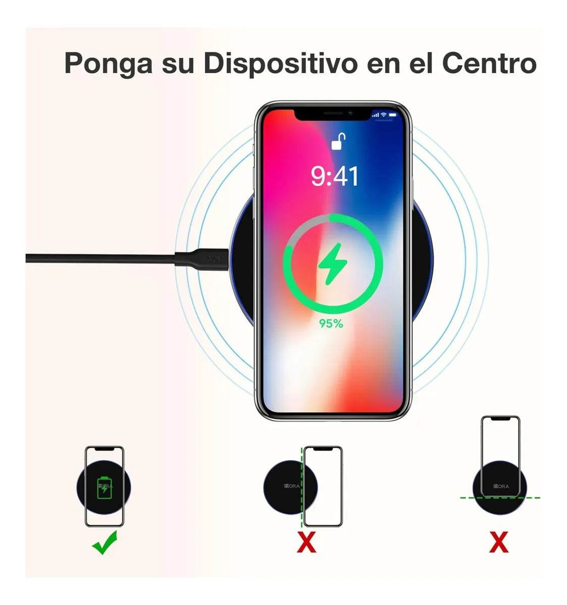 Cargador Inalámbrico 15W 1HORA - Compatible iPhone, Samsung, Xiaomi, AirPods 3rd — imagen 3