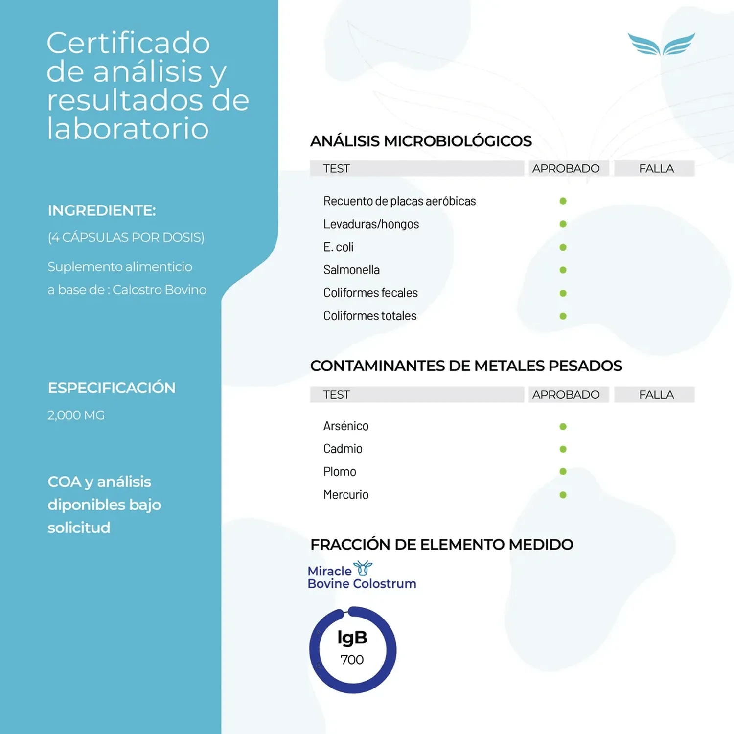 Miracle: Calostro Bovino 50% IgG, Inmunoglobulinas y Factores de Crecimiento, 300 Cápsulas — imagen 7