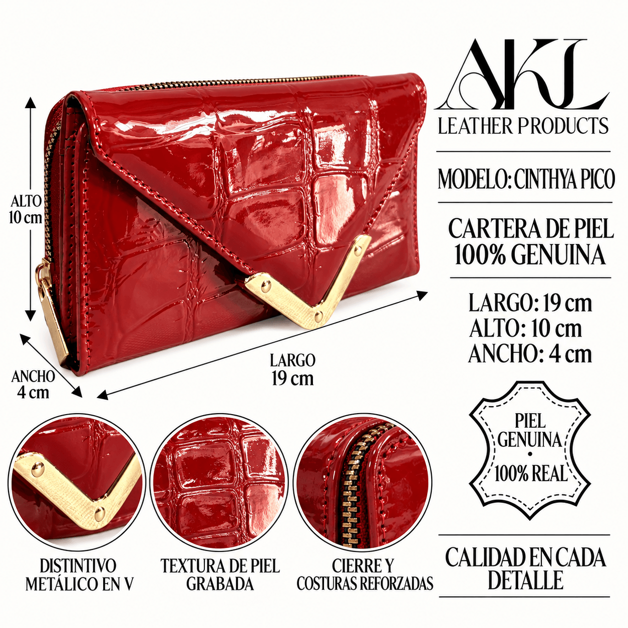 Cartera Billetera Para Mujer De Piel Legitima Charol Original Cinthya — imagen 2