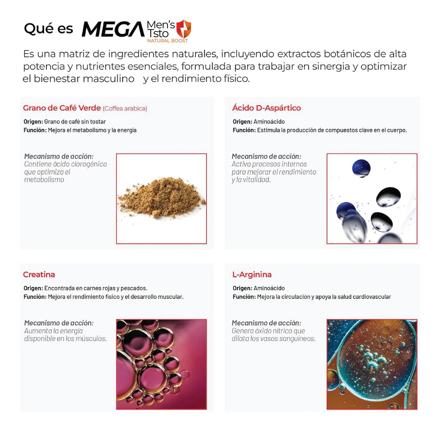 Mega Men's Testo: Tongkat Ali + Maca Negra + Creatina + Zinc + Fadogia, Fuerza+Energía, 200 Cápsulas — imagen 7