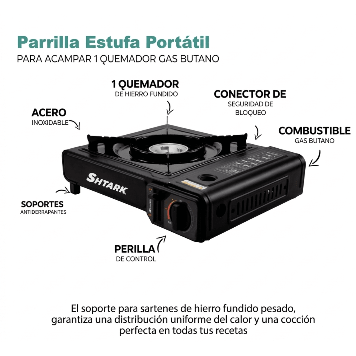 Parrilla Portátil a Gas Shtark SHTPEN1 para Camping Negro — imagen 2