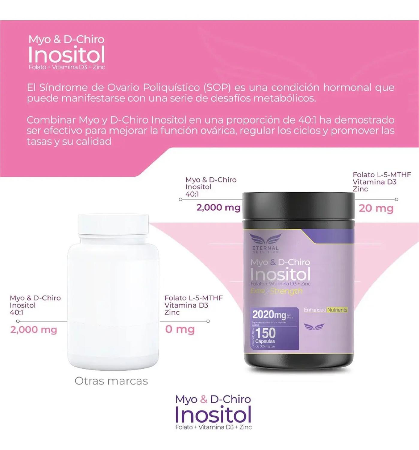 Essentials: Inositol 40:1 Myo & D-Chiro, Folato 5-MTHF + D3 + Zinc, Bienestar Hormonal, 150 Cápsulas — imagen 2