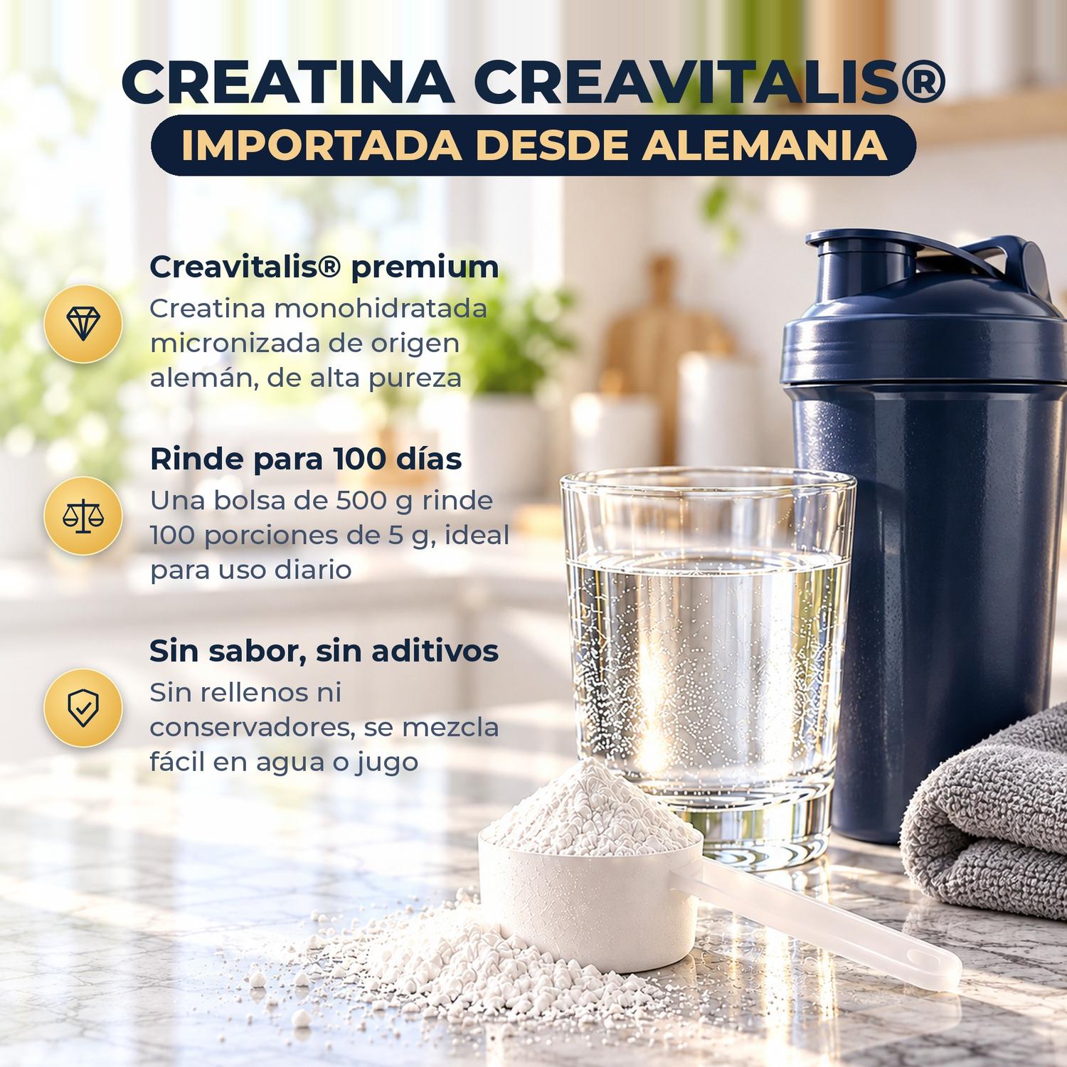 Creatina Monohidratada Micronizada Creavitalis, Sin Sabor, 500 g, 100 Porciones de 5 g — imagen 3