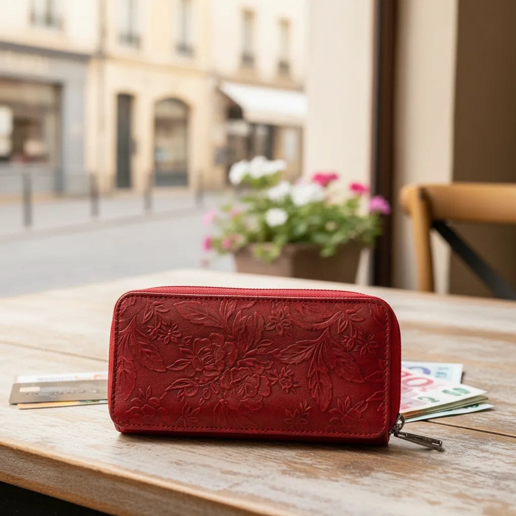 Cartera Dama Piel Legitima Genuina Ternera Grabada Pequeña Mini Cierr — imagen 11