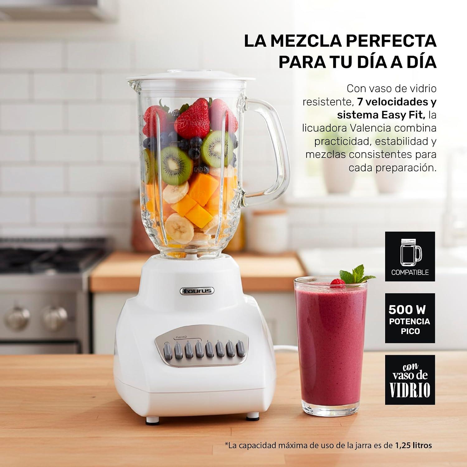 Licuadora Taurus Valencia 7 Velocidades Vaso de Vidrio 1.25 L Blanca — imagen 2