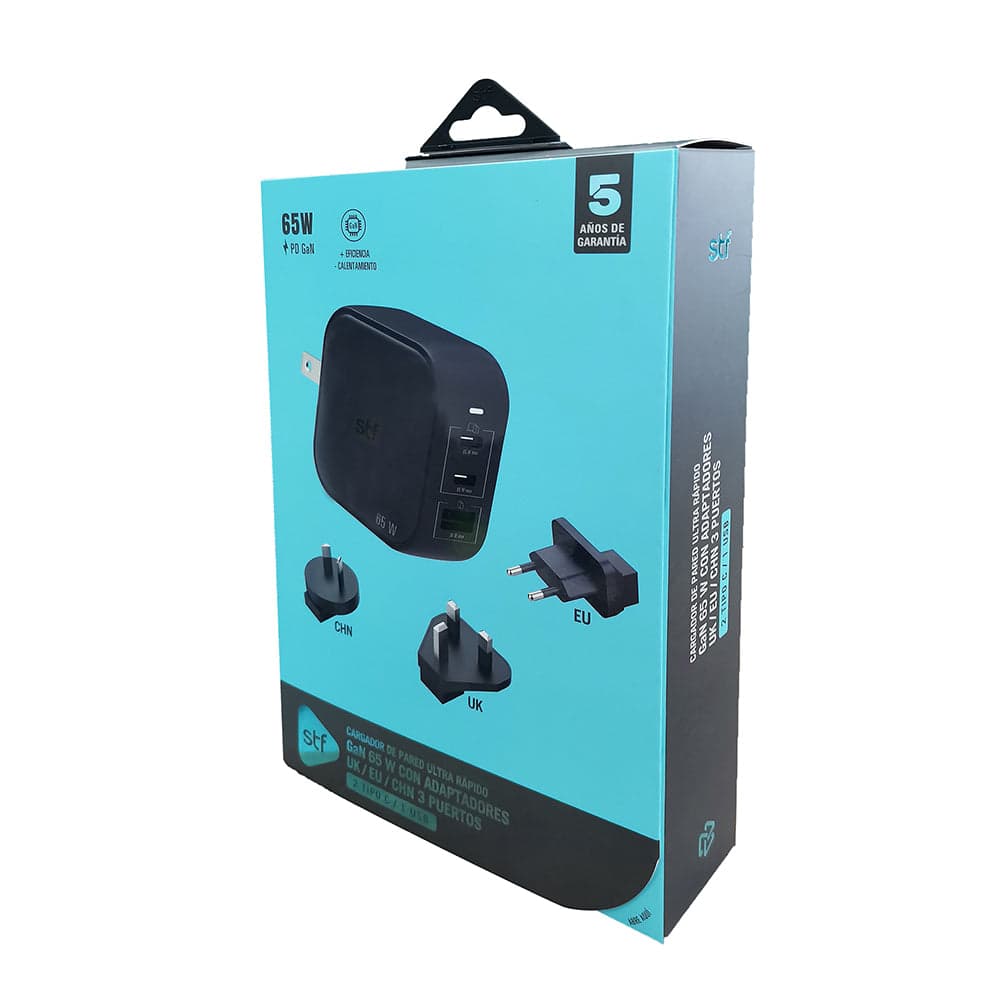 Cargador Pared GaN 65W 3 Salidas + Adaptadores UK/EU/AU Carga Ultra Rápida — imagen 9