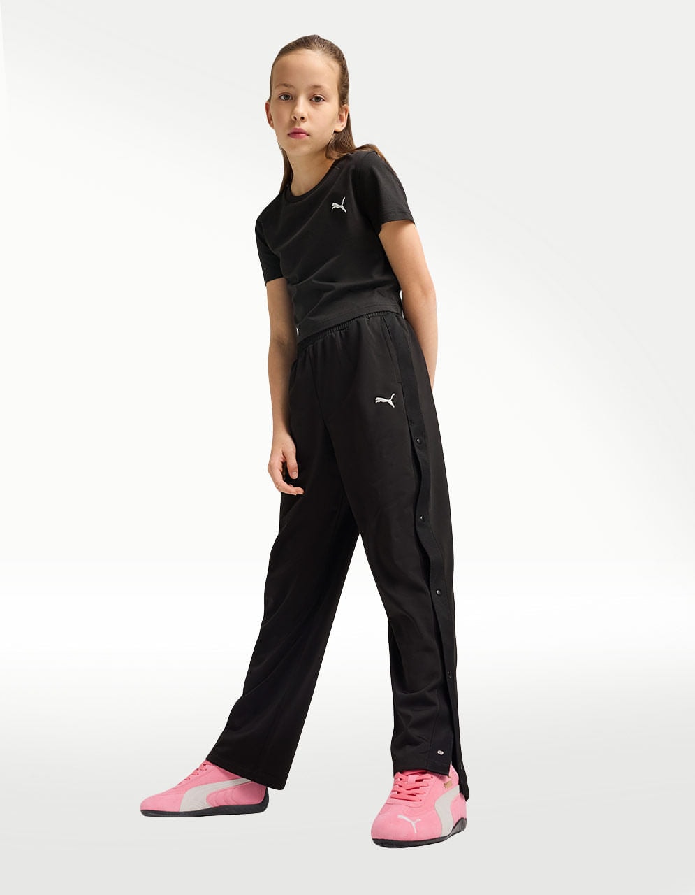 Pants Puma Wardrobe Ess Relaxed Popper Negro - Niño — imagen 4