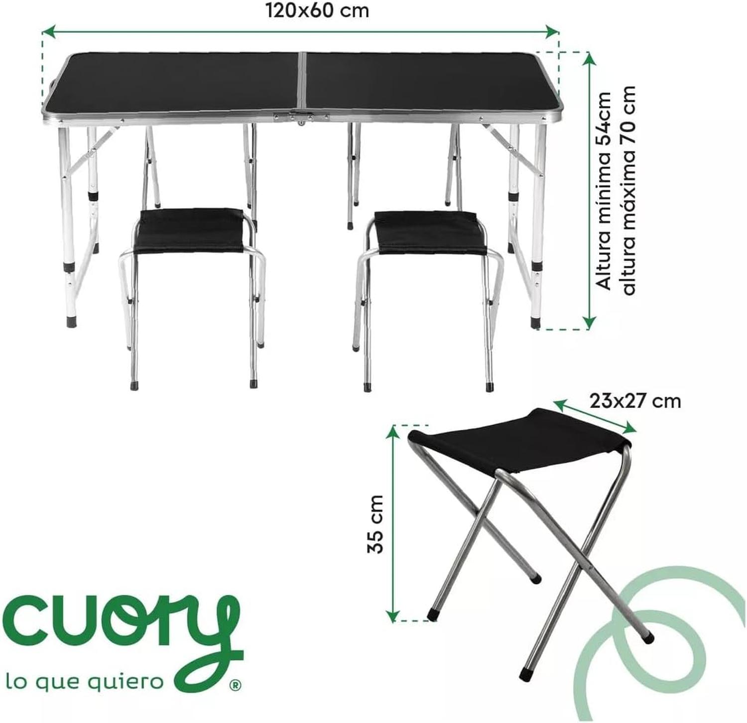 Mesa Plegable Cuory Negra 120x160cm + 4 Bancos — imagen 6