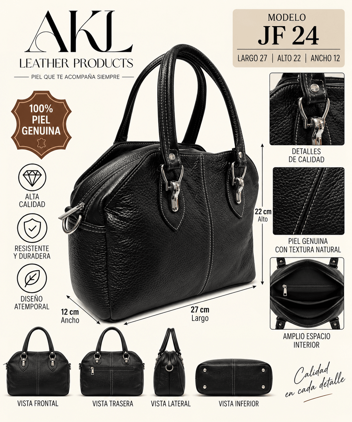 Bolso Hobo De Piel Legitima Genuina Articulos De Piel Legitima Akl Jf24 — imagen 2