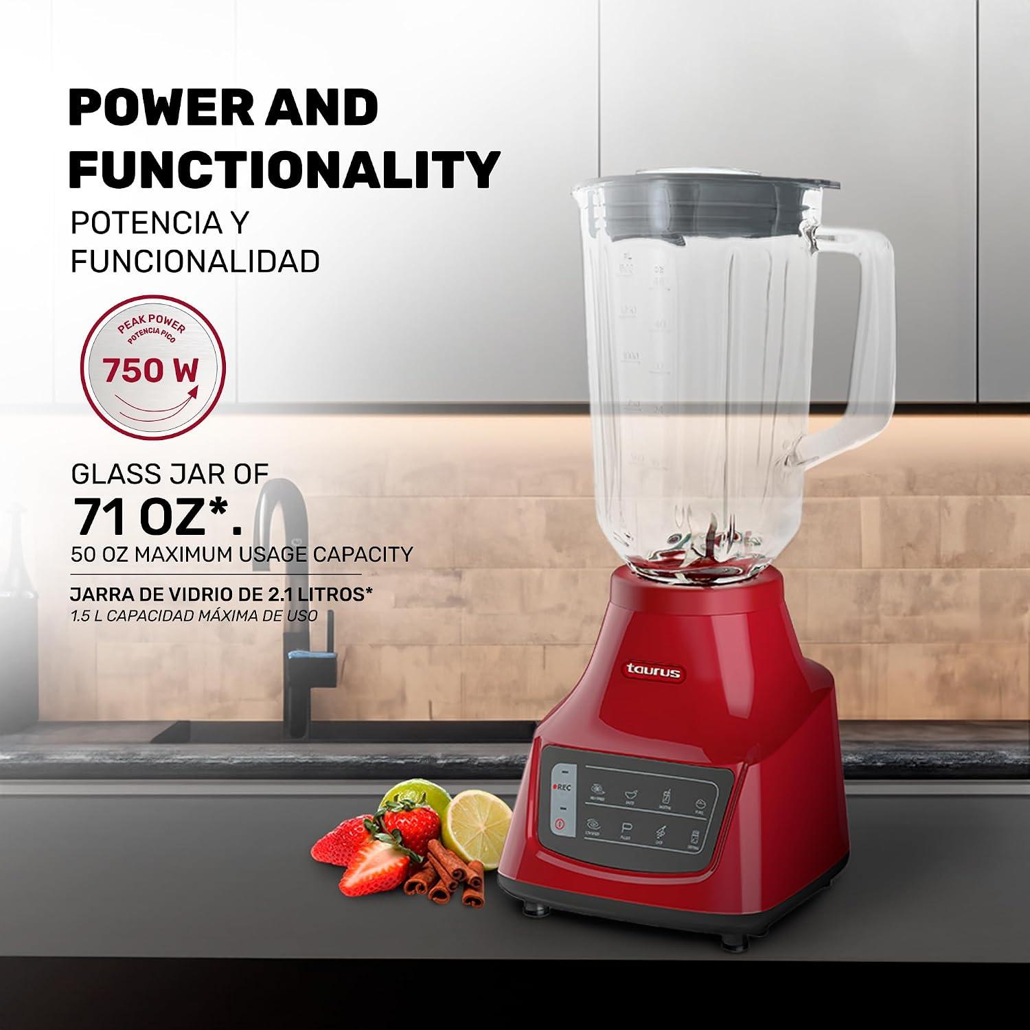 Licuadora Taurus Grandeur Touch REC 750W Jarra de Vidrio 2.1 L Roja — imagen 3
