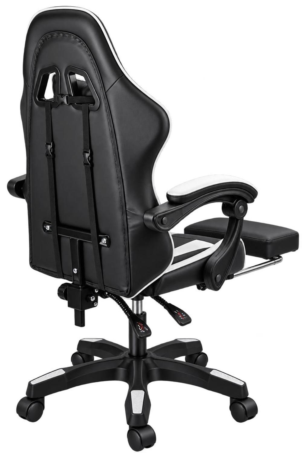 Silla Gamer Reclinable con Masajeador y Descansapiés RCA Negro/Blanco — imagen 4