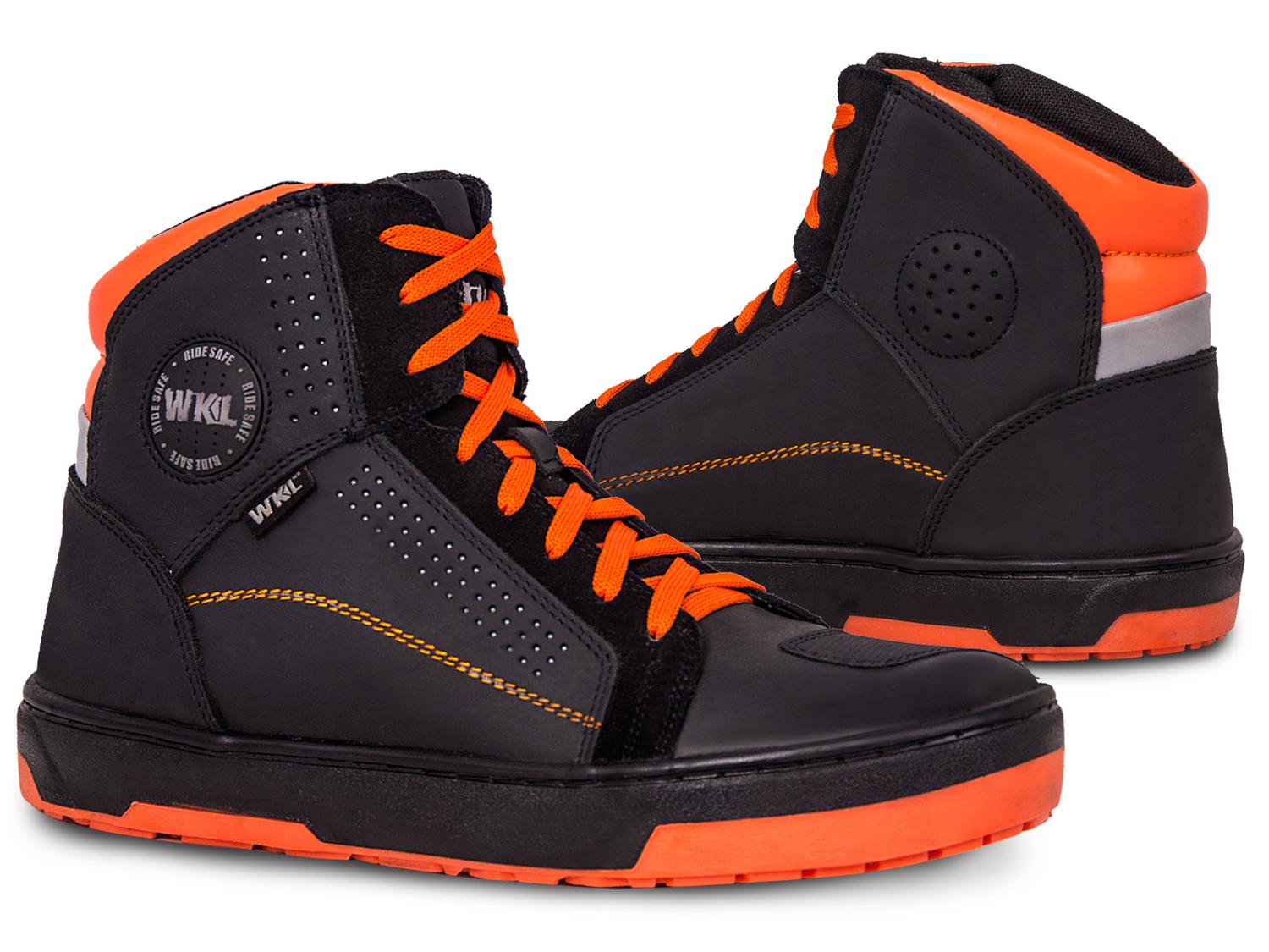 Tenis Motociclista Hombre Botin Moto Biker Wkl 80202 Ngo/Naranja — imagen 2