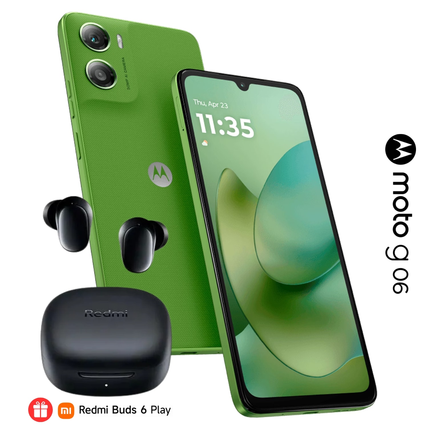 Celular Motorola G06 4 RAM + 64 GB Verde + Redmi Buds 6 Play Negro — imagen 1