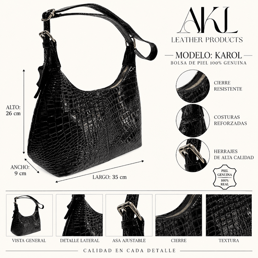 Bolsa De Piel Charol Para Dama Karol Elegante Y Juvenil Asa Larga — imagen 2