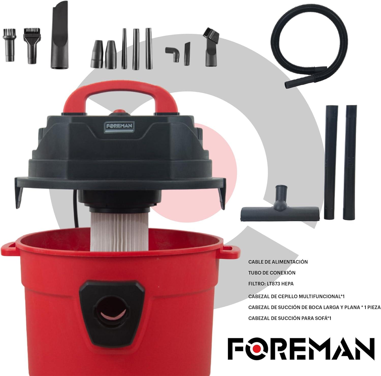 Aspiradora Industrial Foreman 1500W 15L Para Sólidos Y Líquidos Rojo con Negro — imagen 2
