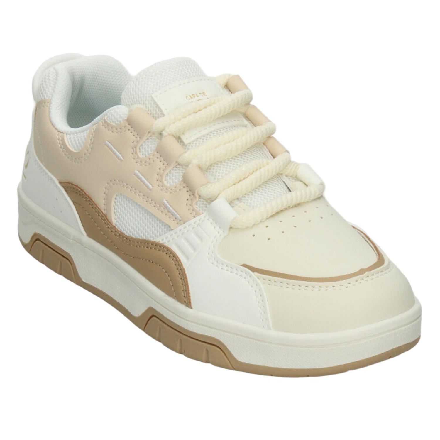 Tenis Ozono Dama Casual Cintas Plataforma Beige Mujer — imagen 4
