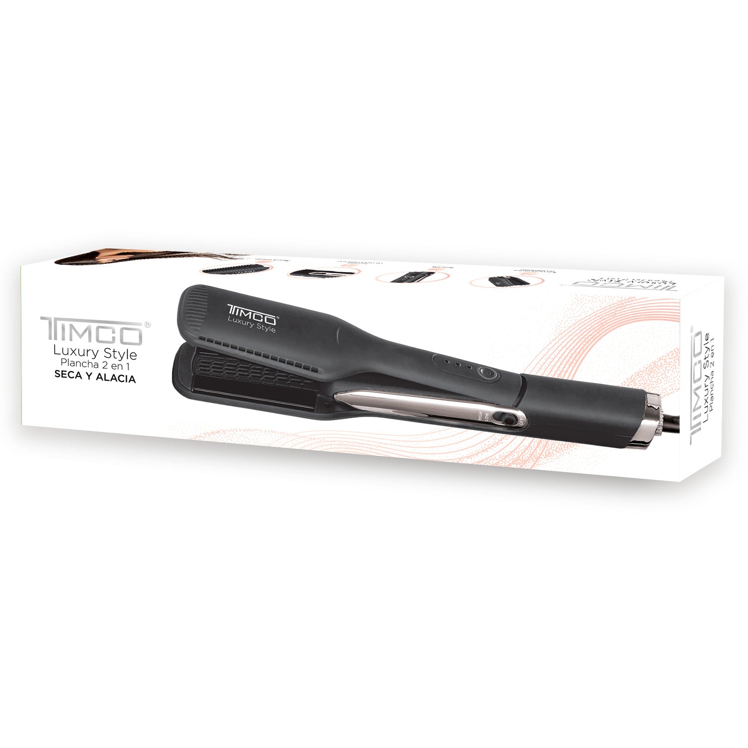 Plancha Alaciadora y Secadora de Cabello Seca Alisa y Protege Placas de Ceramica con Tourmaline Timco PSM288 — imagen 7