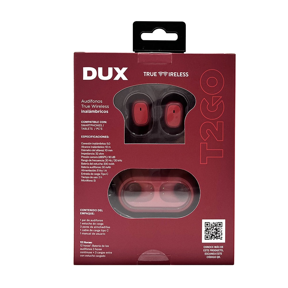 Audífonos Inalámbricos Tws Dux T2GO 3hrs Uso Micrófono Tinto — imagen 5