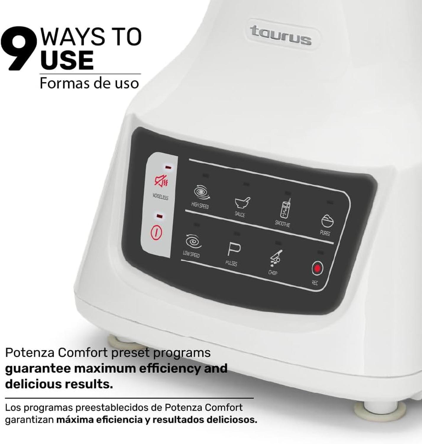 Licuadora Taurus Potenza Comfort Vaso de Vidrio 2.1 L 1000 W Blanca — imagen 8
