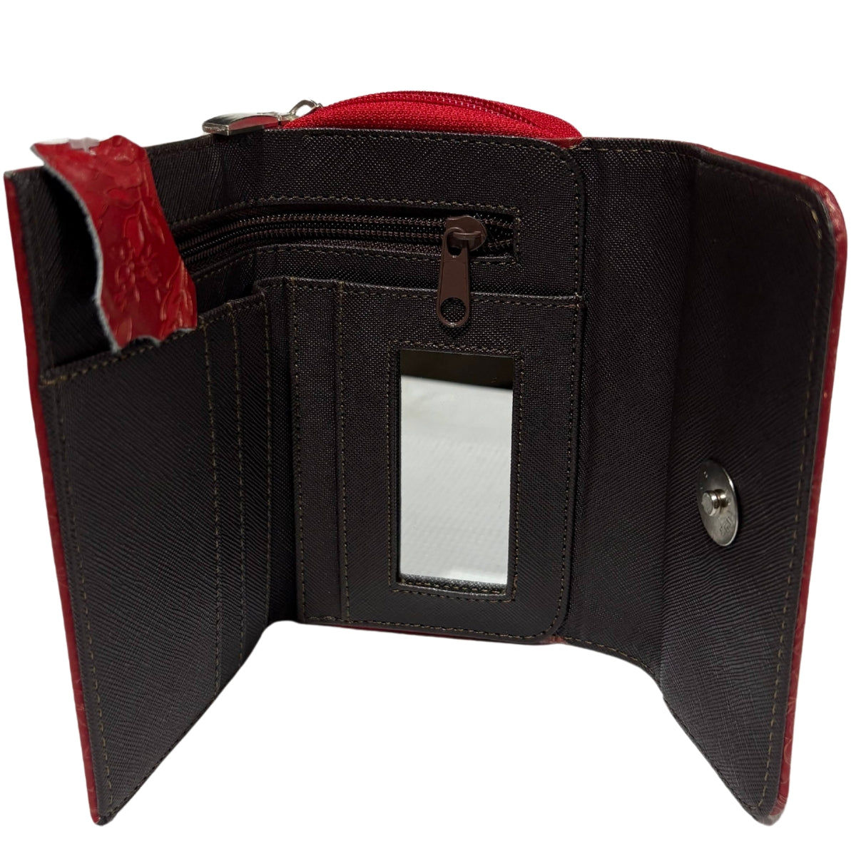 Cartera Dama Piel Legitima Genuina Ternera Grabada Pequeña Mini Cierr — imagen 9