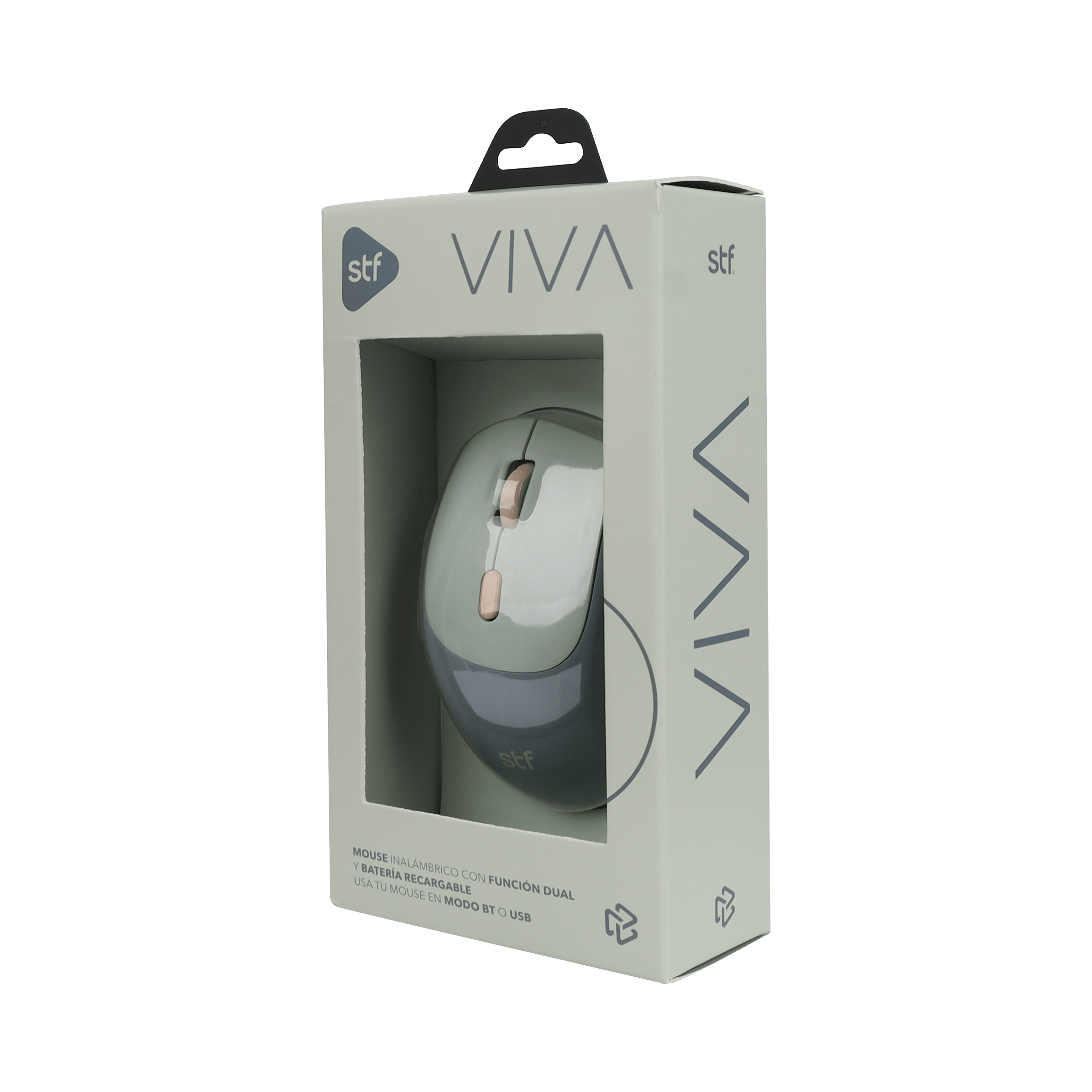 Mouse inalámbrico óptico STF VIVA: Batería recargable, 1600 DPI, Gris Menta — imagen 3