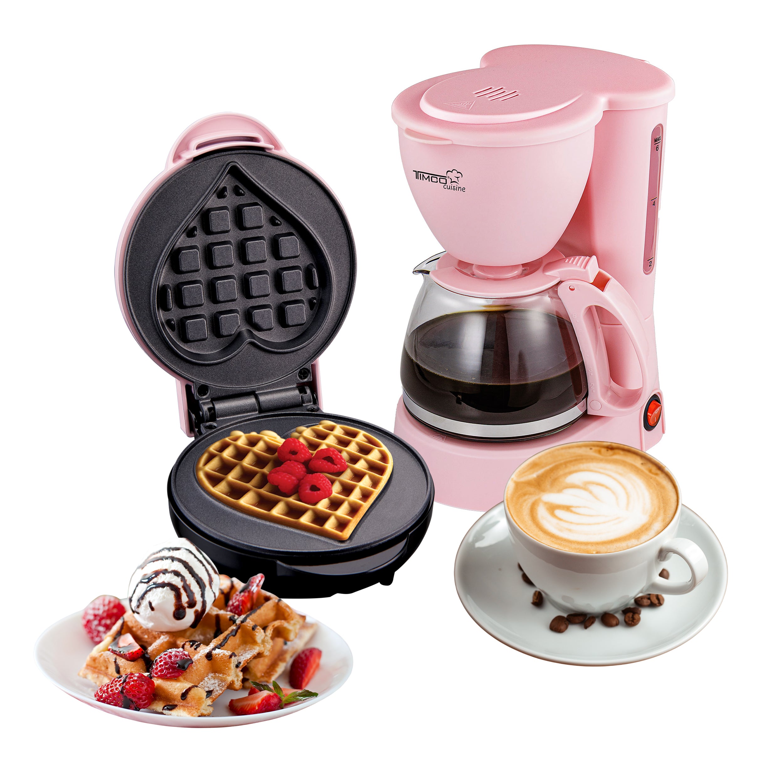 Combo Cafetera 750 ml Filtro Permanente Antigoteo + Waflera Eléctrica Antiadherente Waffles en Forma de Corazón TIMCO COM-DES1 — imagen 3