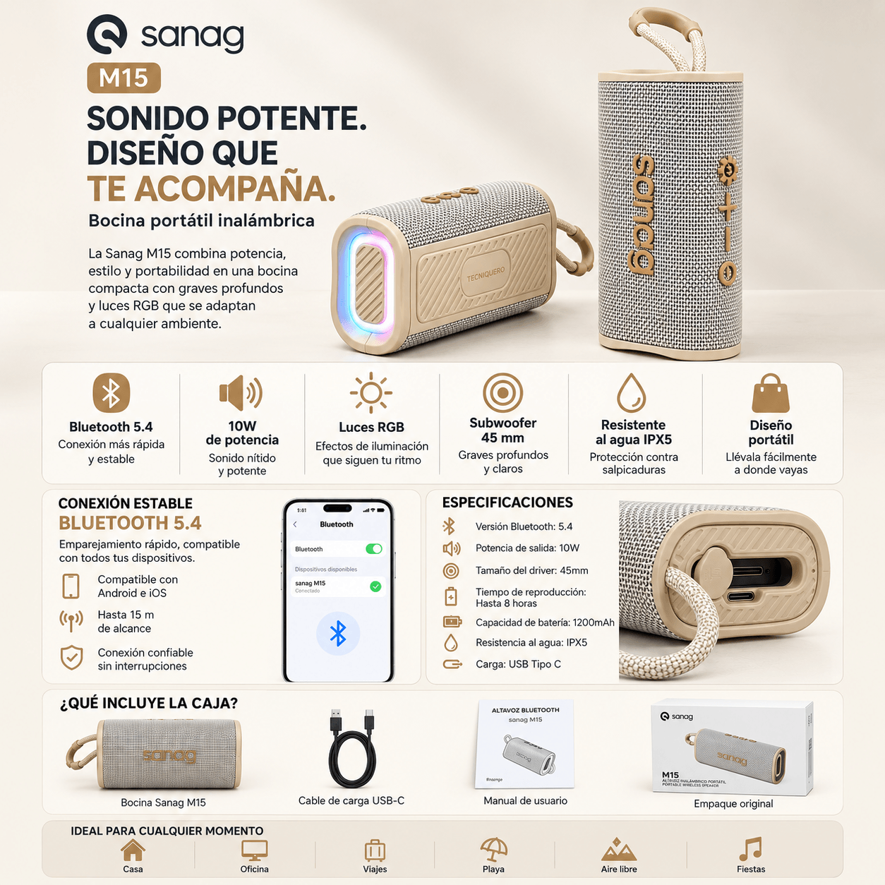SMARTWATCH XIAOMI REDMI WATCH 6 ACTIVE (PLATA) + BOCINA SANAG M15 (BEIGE) + AUDIFONOS HH MORE T-55 (PLATA) — imagen 4