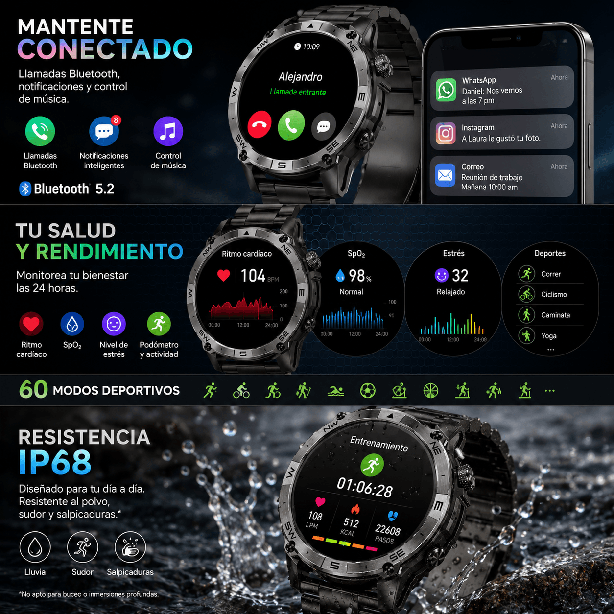 SMARTWACTH G-TIDE R6 PRO (NEGRO) + AUDIFONOS G-TIDE EG22 + BOCINA SANAG M15 (NEGRA) — imagen 3