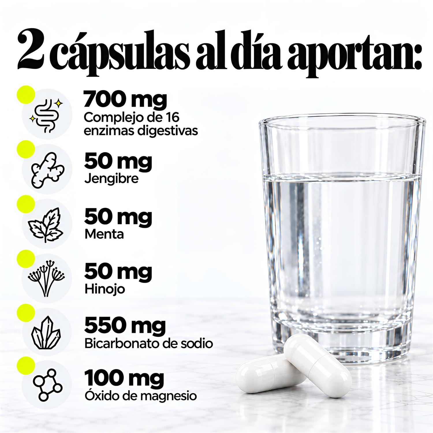 Healthy Me: Desinflamante con 16 Enzimas Digestivas, Jengibre, Menta e Hinojo p/ Digestión, 60 Cáps. — imagen 4