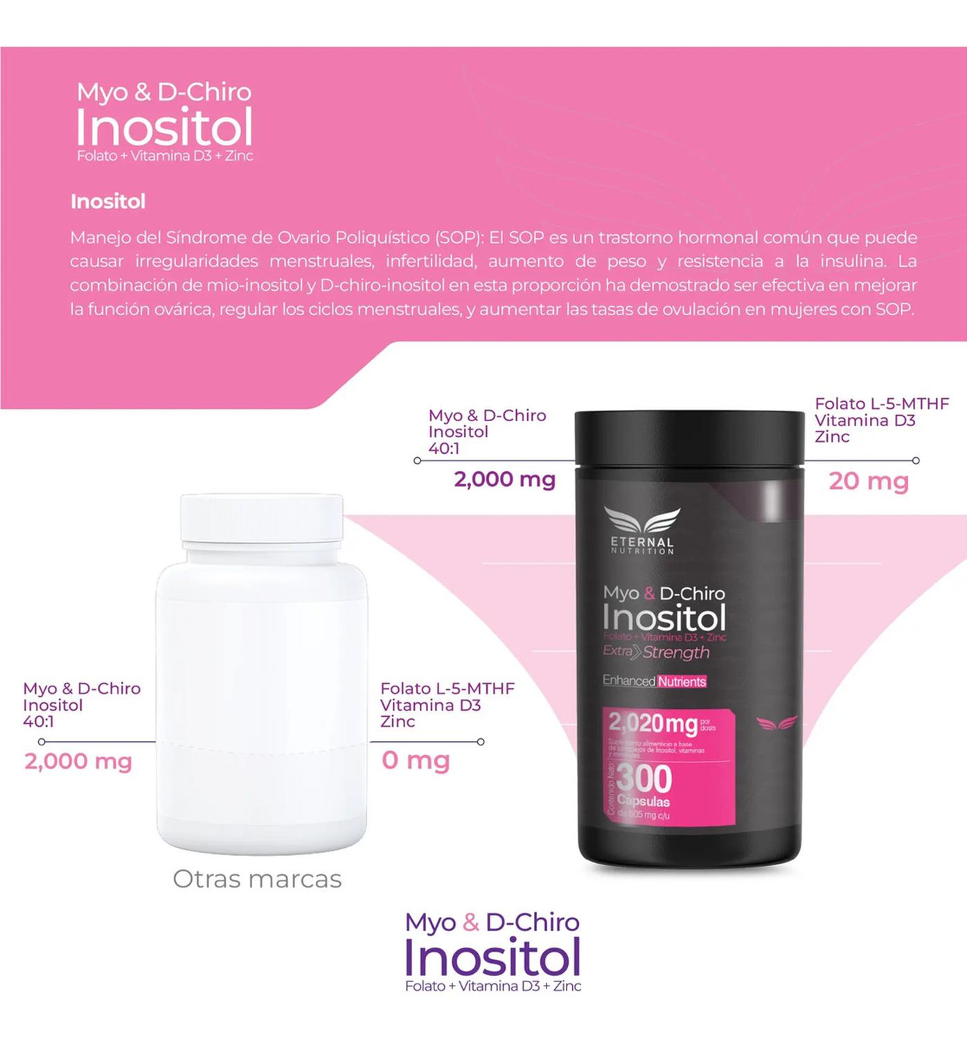 Essentials: Inositol 40:1 Myo & D-Chiro, Folato 5-MTHF + D3 + Zinc, Bienestar Hormonal, 300 Cápsulas — imagen 3
