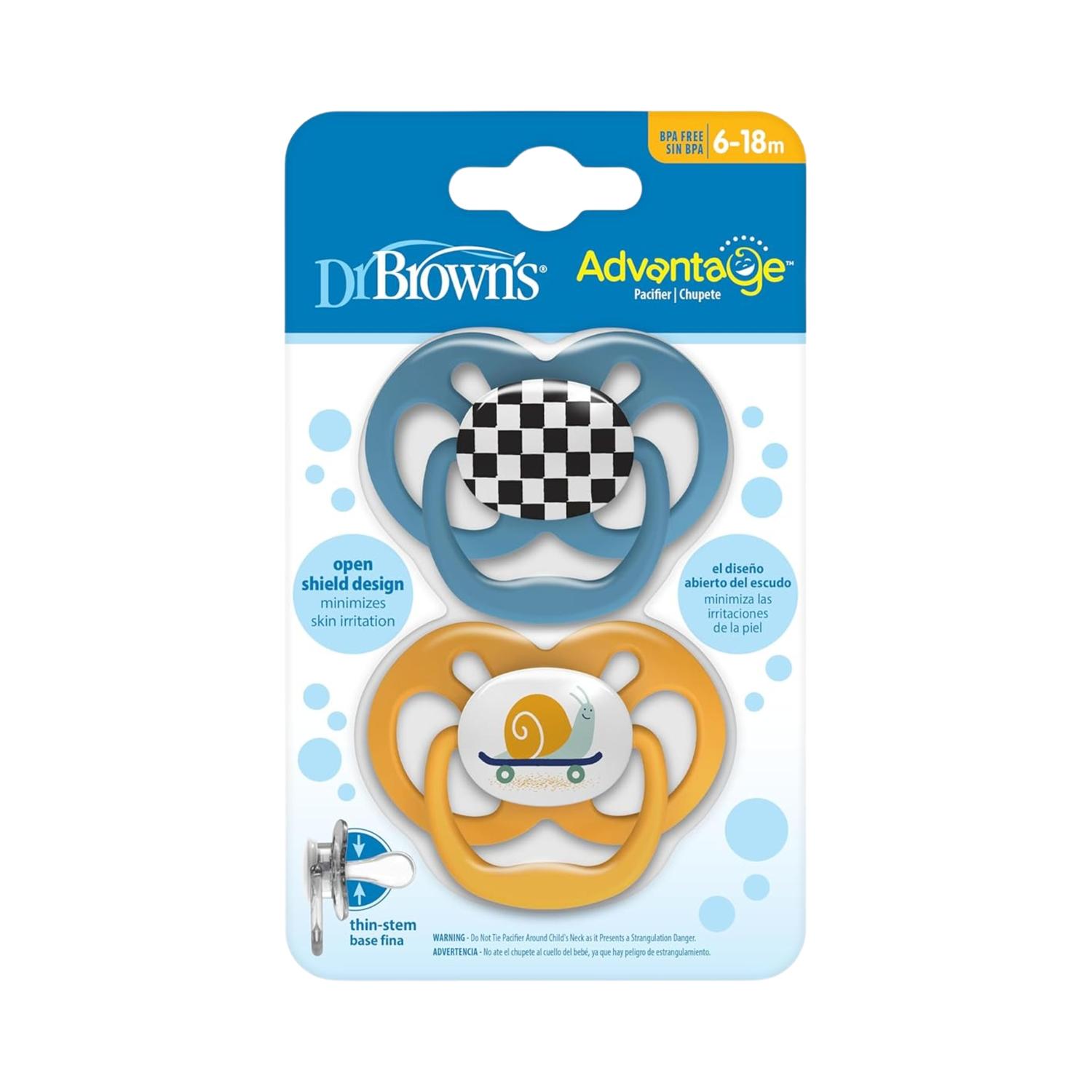 Chupones Dr Browns Advantage 2 Chupones Niño 6-18 Meses Color Azul Y Amarillo Carreras — imagen 1