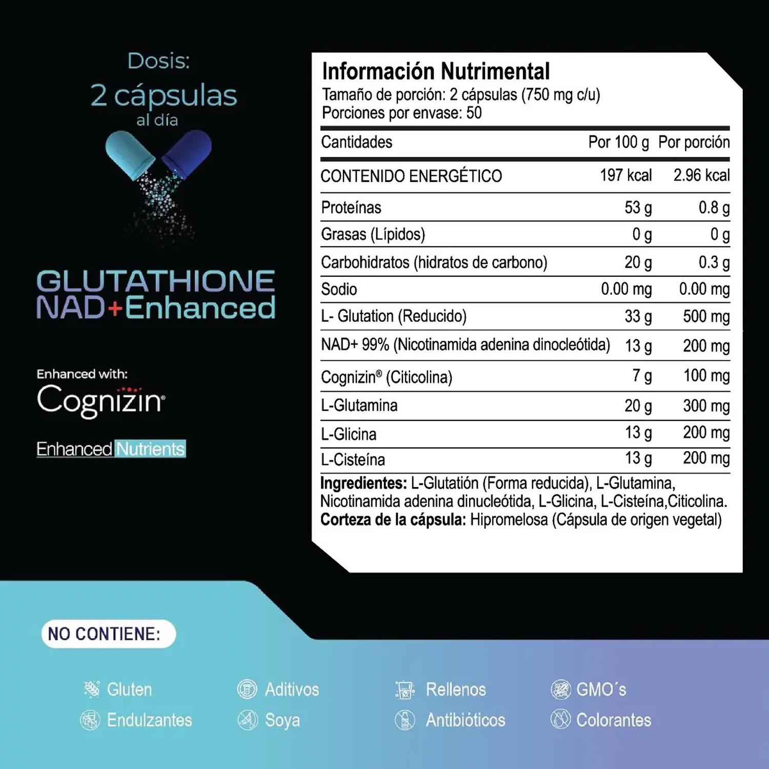 Essentials: L-Glutatión con NAD+, Cognizin Citicolina y Aminoácidos, Antioxidante, 100 Cápsulas — imagen 5