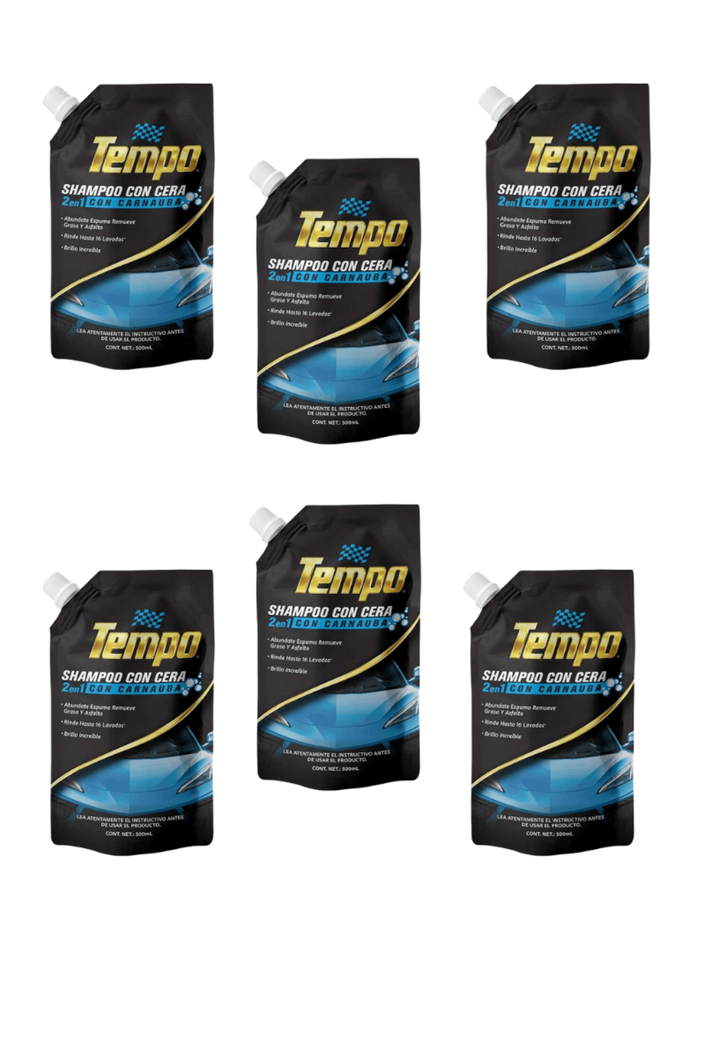 Combo de 6 Shampoo Para Coche Con Cera Tempo 500ml — imagen 3