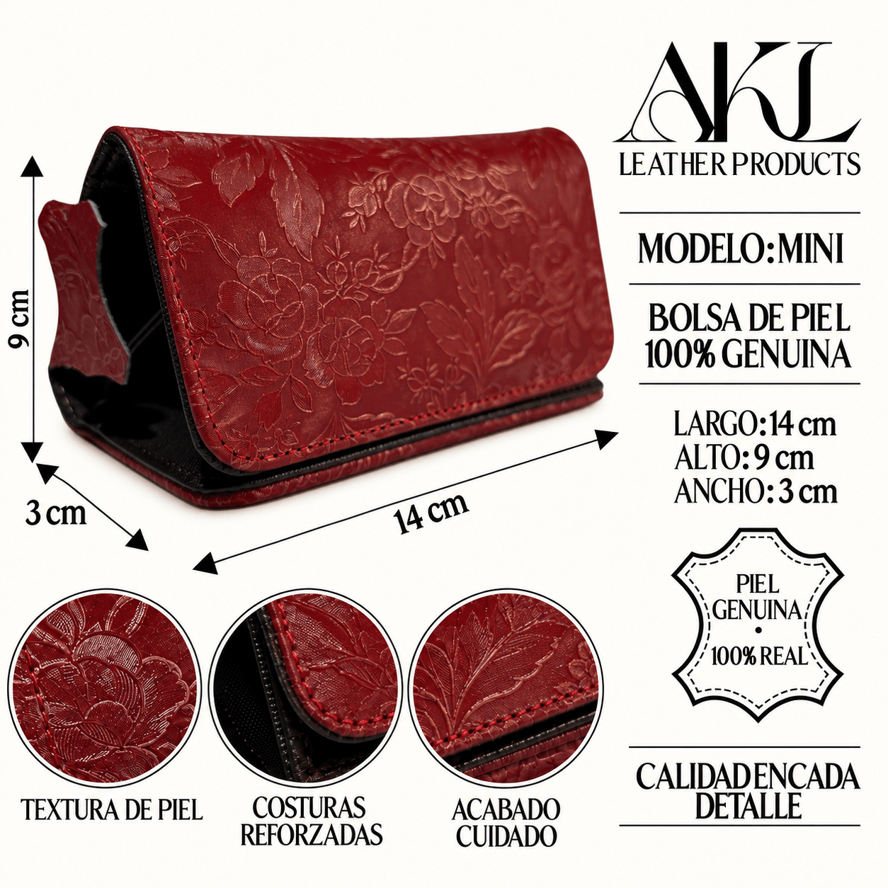 Cartera De Dama Piel Legitima Genuina Ternera Grabada Pequeña Mini — imagen 2