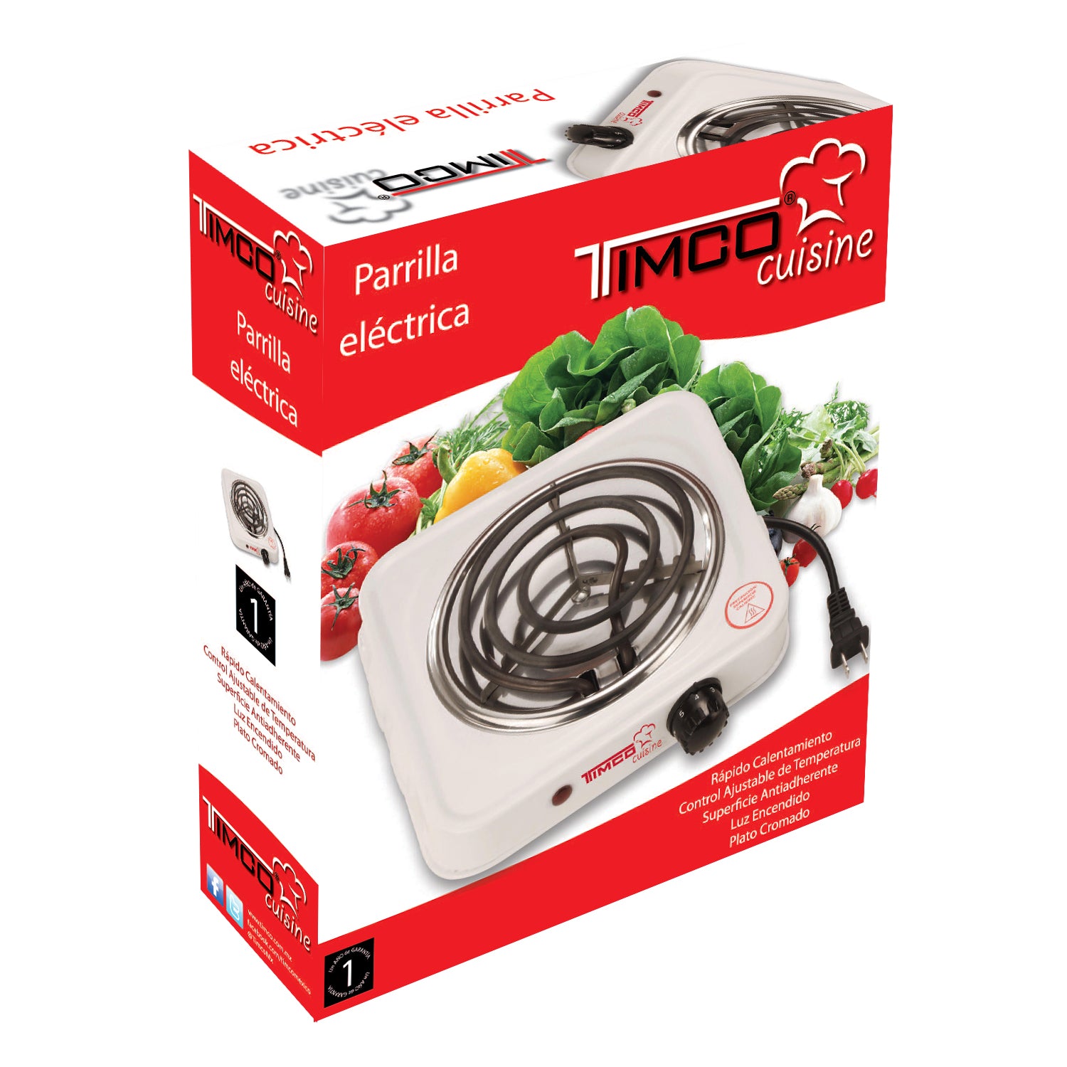 Parrilla Eléctrica 1 Quemador con Termostato Color Blanco Timco PE-01 — imagen 7
