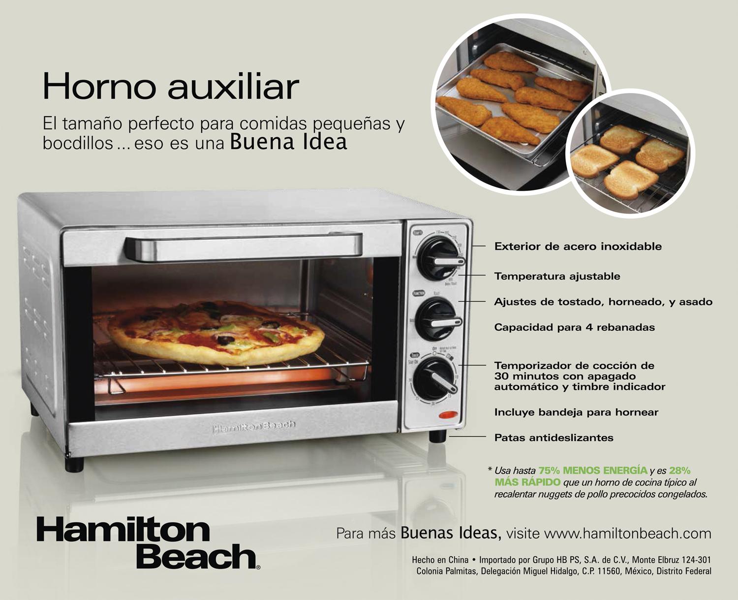 Horno De Mesa Eléctrico Hamilton Beach 31401 Acero Inoxidable 120v — imagen 5
