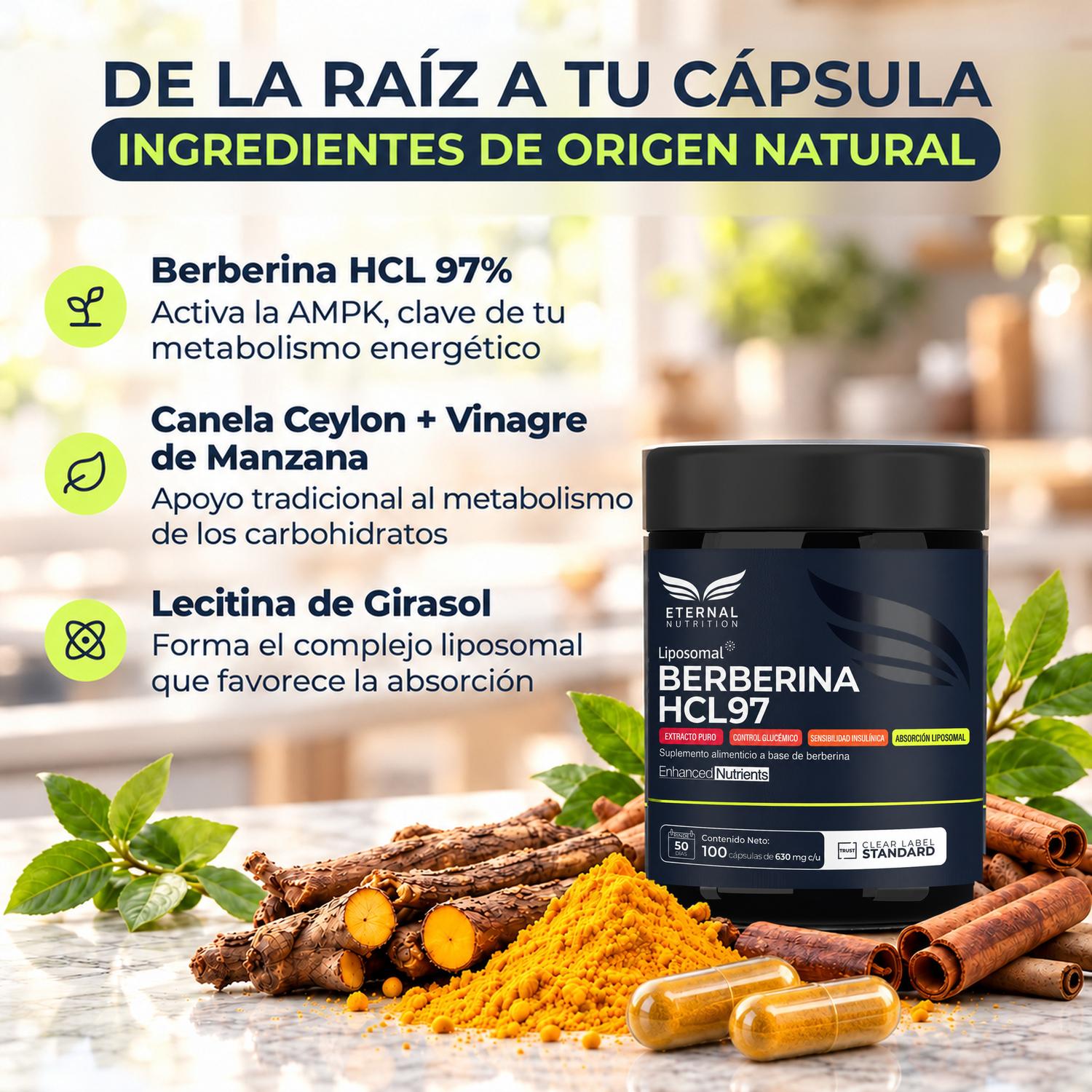 Berberina HCL97 Liposomal con Canela Ceylon y Vinagre de Manzana, 1,260 mg por Porción, 100 Cápsulas — imagen 3