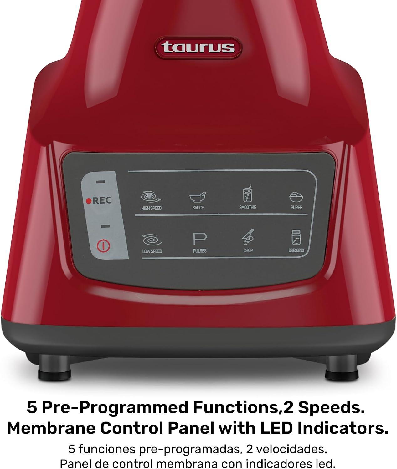 Licuadora Taurus Grandeur Touch REC 750W Jarra de Vidrio 2.1 L Roja — imagen 5