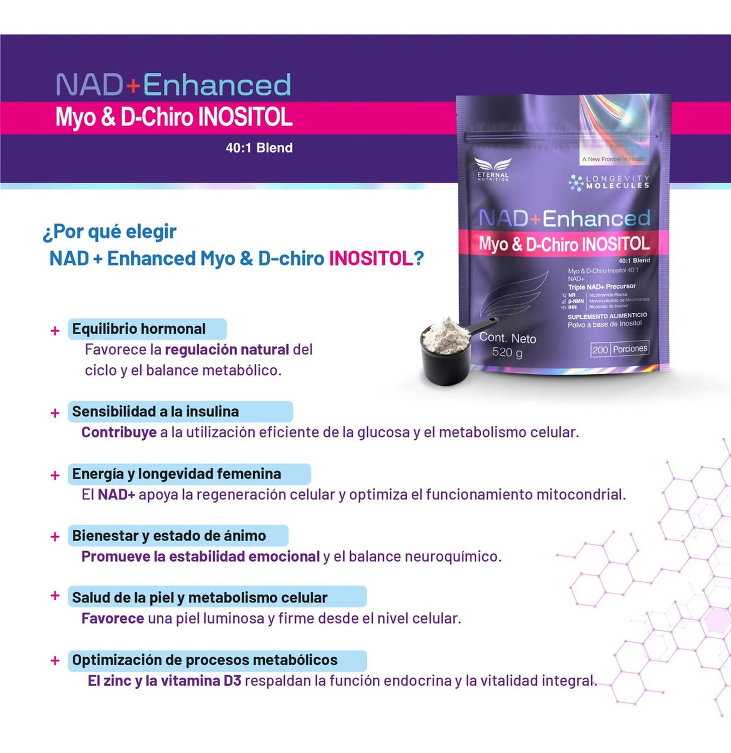 Inositol 40:1 Myo & D-Chiro con Precursores NAD+, NR + NMN + Folato + D3, 200 Porciones — imagen 6