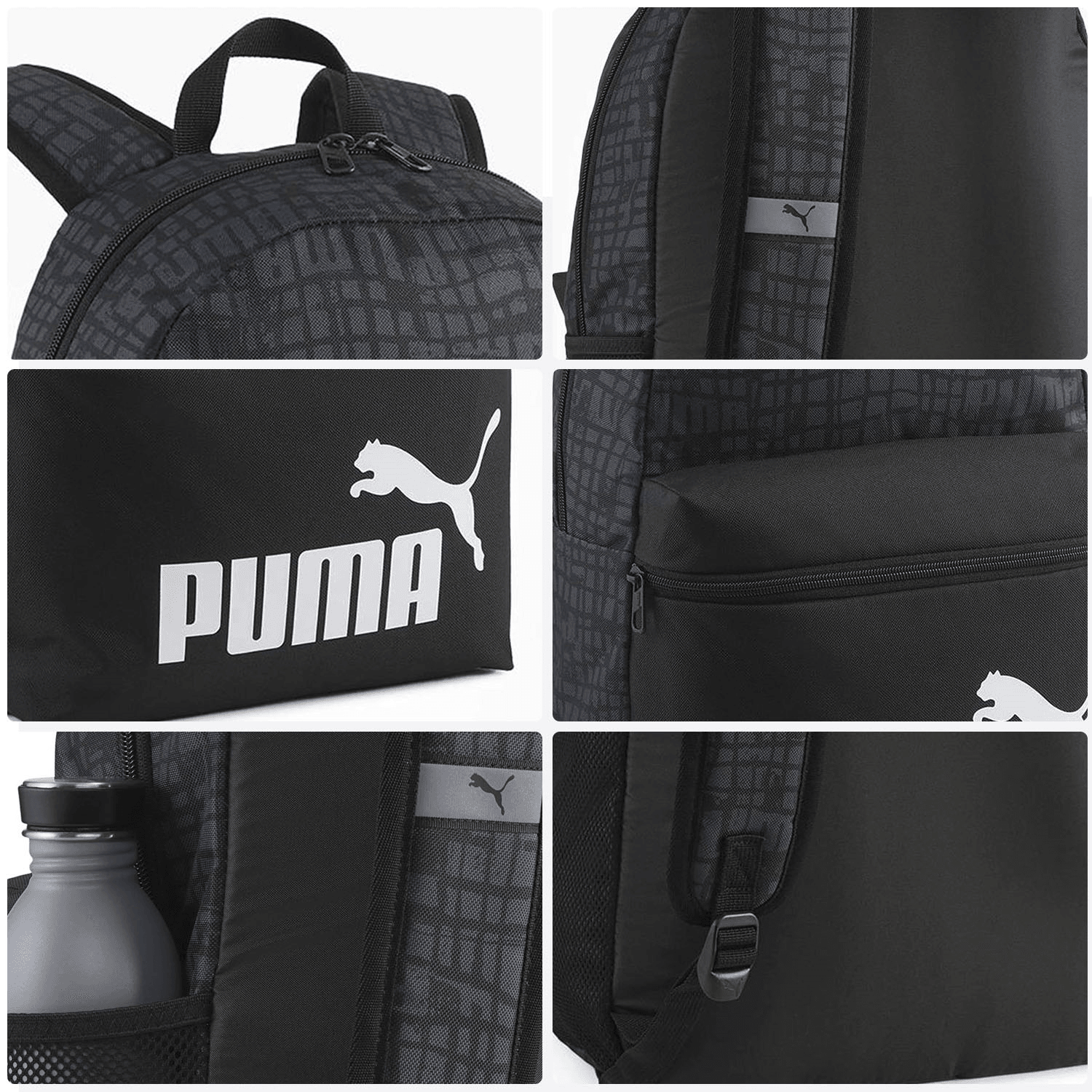 Mochila Hombre Puma Phase Negro Escolar Bolsillo lateral Caballero 20L — imagen 5