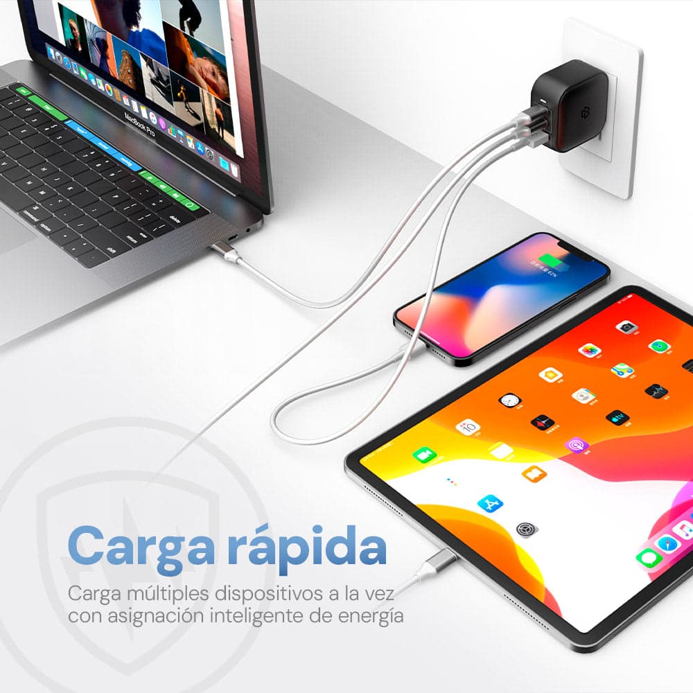 Cargador Pared GaN 65W 3 Salidas + Adaptadores UK/EU/AU Carga Ultra Rápida — imagen 3